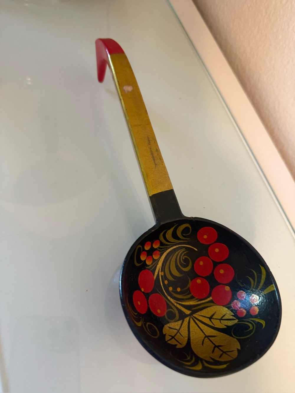 Hand-Painted Black and Red Decorative Serving Spoon